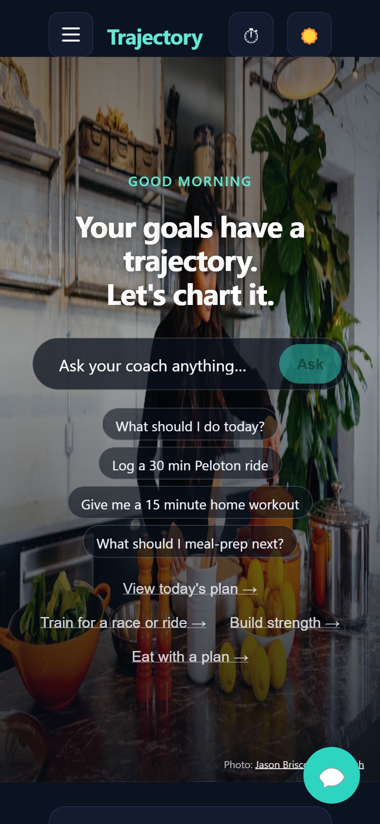 Trajectory home screen — ask your AI coach anything