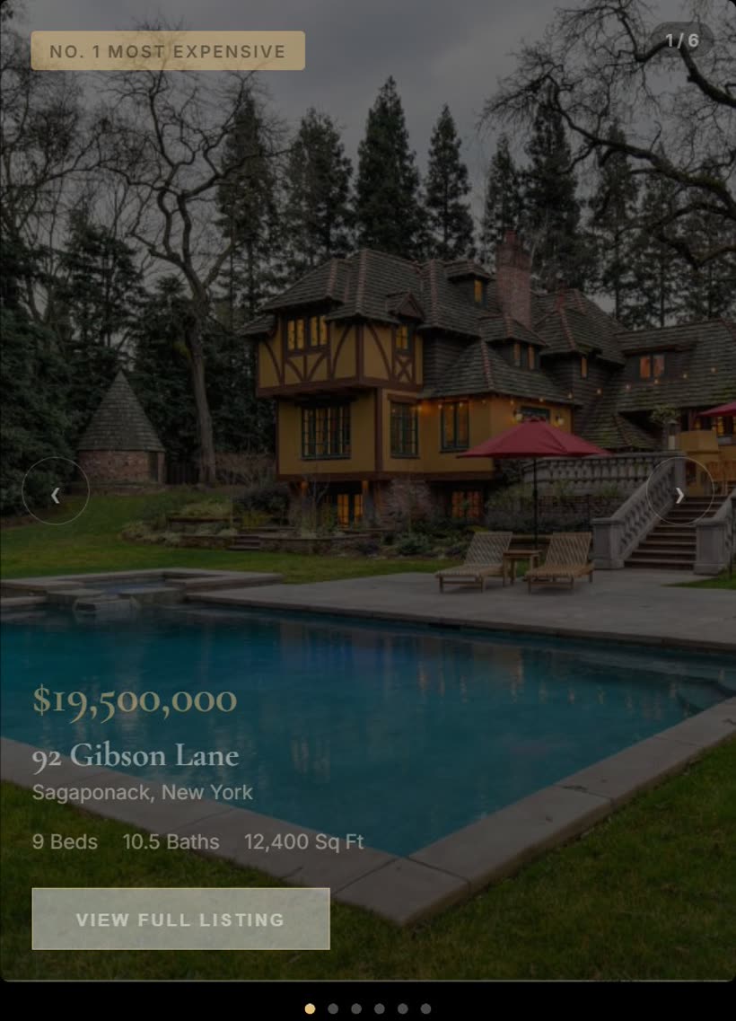 A practice real-estate listings site — exclusive listings carousel