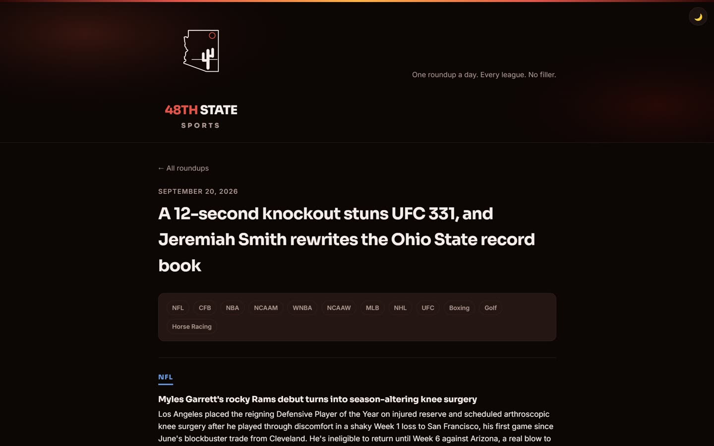Today's real 48th State Sports post, live on the actual site