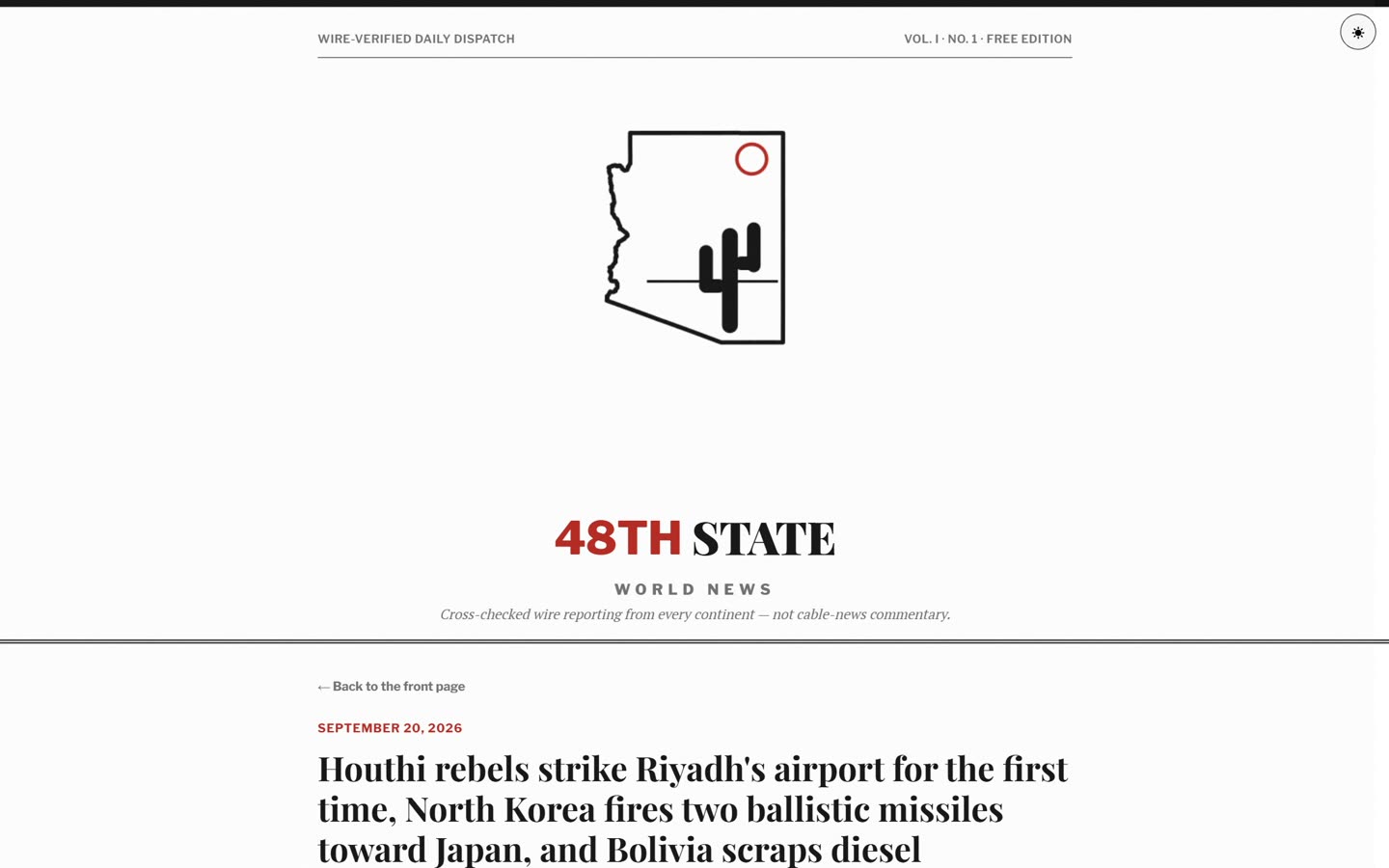 Today's real 48th State World News edition, live on the actual site